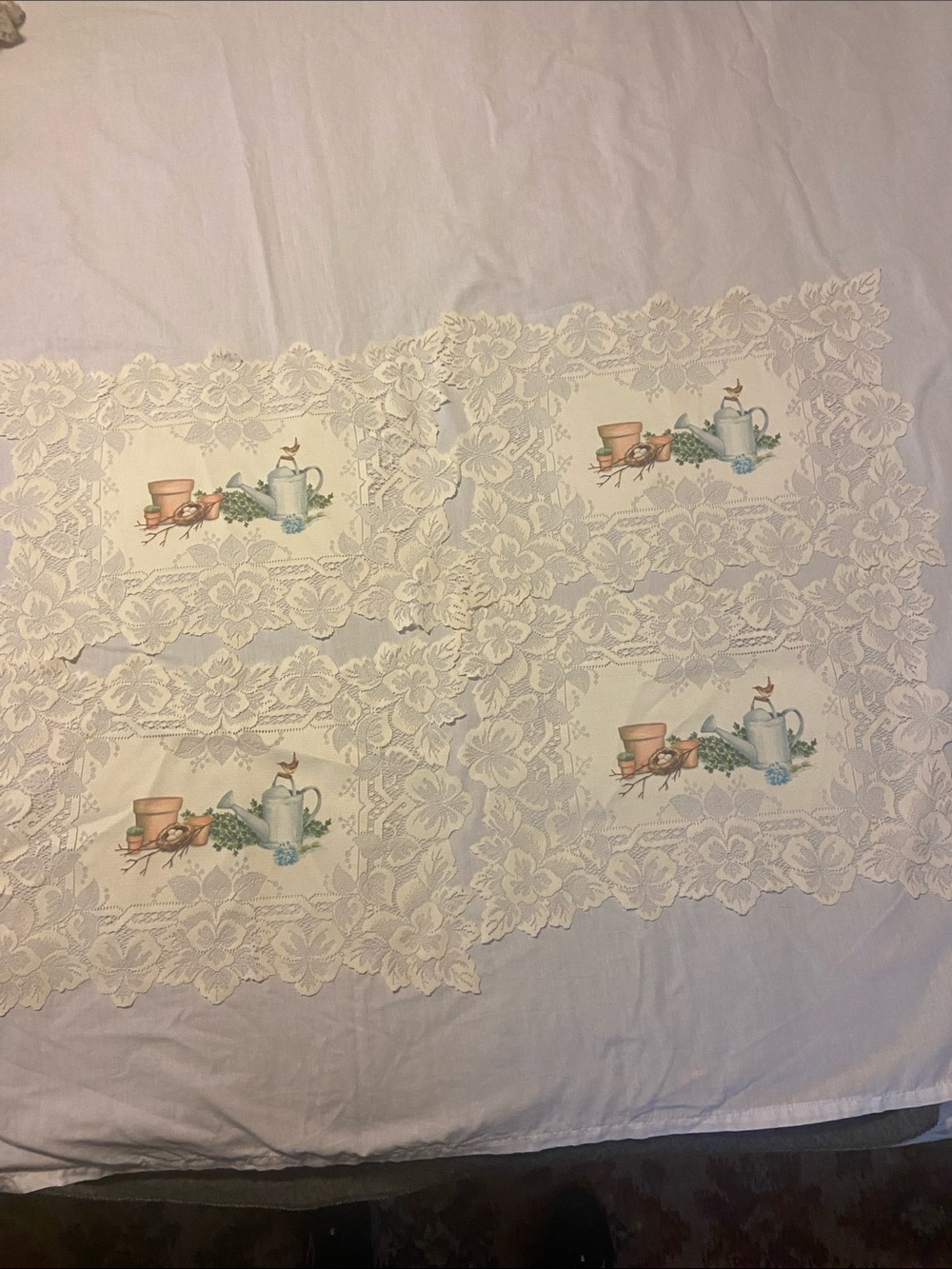 Vintage Lace Tea Time Doilies /Place Mats- Cream with Pastel Motif